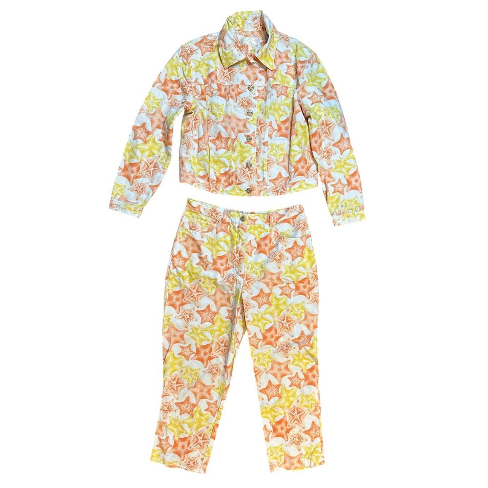 St. John Sport Starfish Set 2 Pc. Matching Jacket and Cropped Pants Small